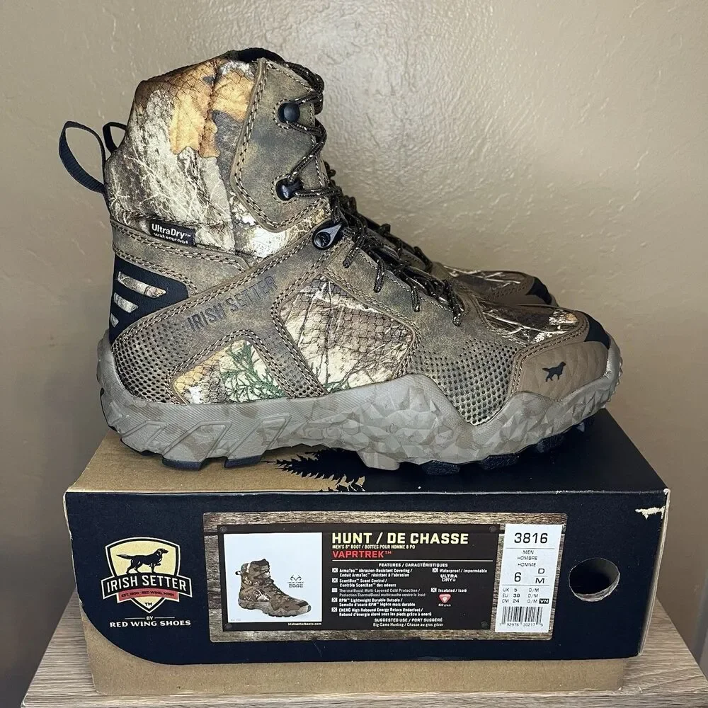 Red Wing Irish Setter Men's 8” VaprTrek Hunt Model 3939 Earth Camo Size 6 Boot